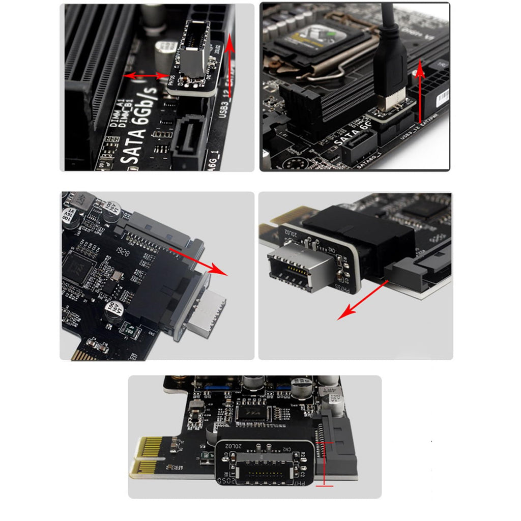 WLGQ USB 3.0 19-Pin to USB 3.2 Type E Adapter, Internal Motherboard Converter, Front Panel Type-C Port, Black 