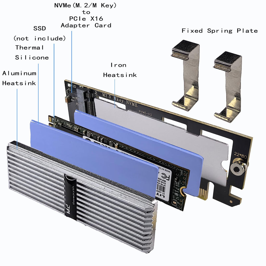 WLGQ M.2 NVMe SSD to PCIe X4 Adapter Card, Black, Supports 2230/2242/2260/2280