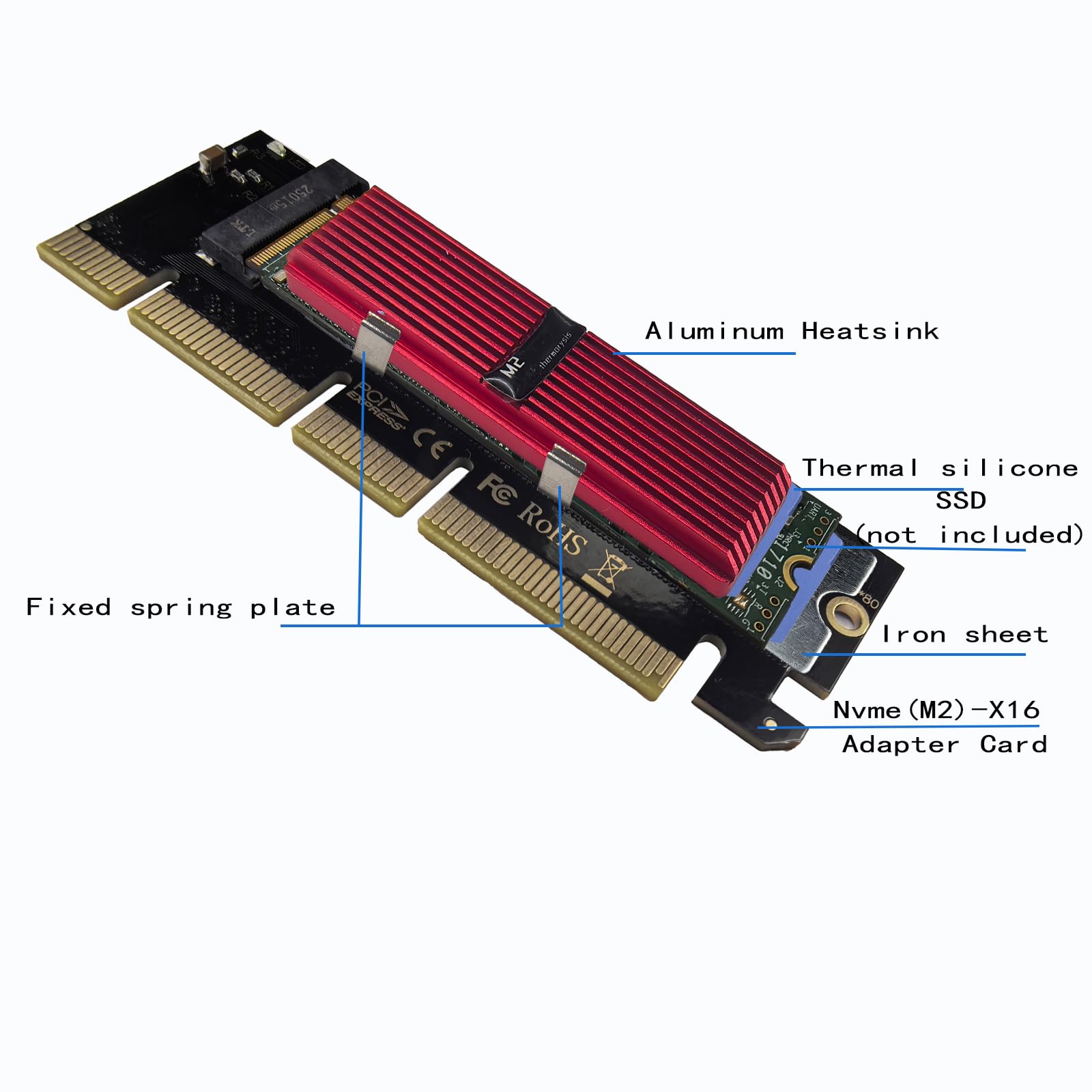 WLGQ M.2 NVMe SSD to PCIe X4 Adapter Card, Black, Supports 2230/2242/2260/2280