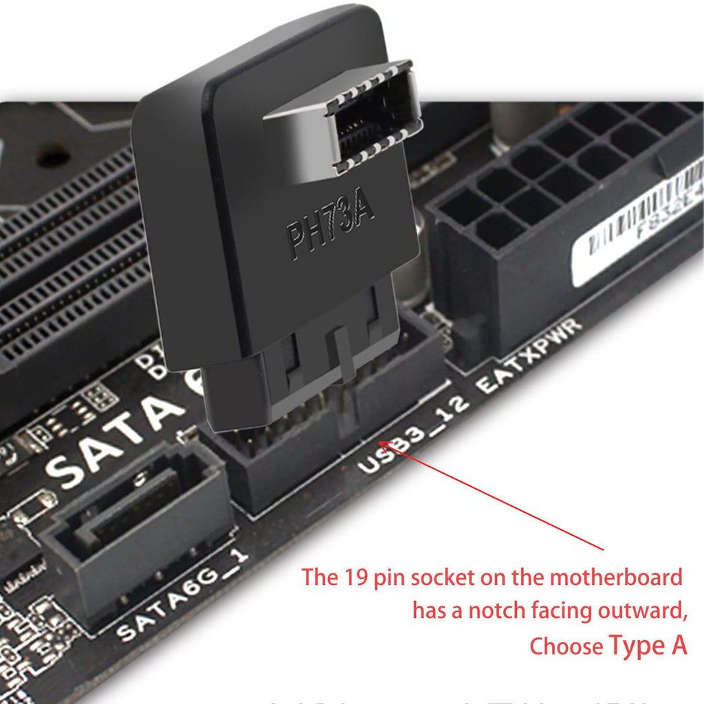 WLGQ USB 3.0 19-Pin to USB 3.2 Type E Adapter, Internal Motherboard Converter, Front Panel Type-C Port, Black 