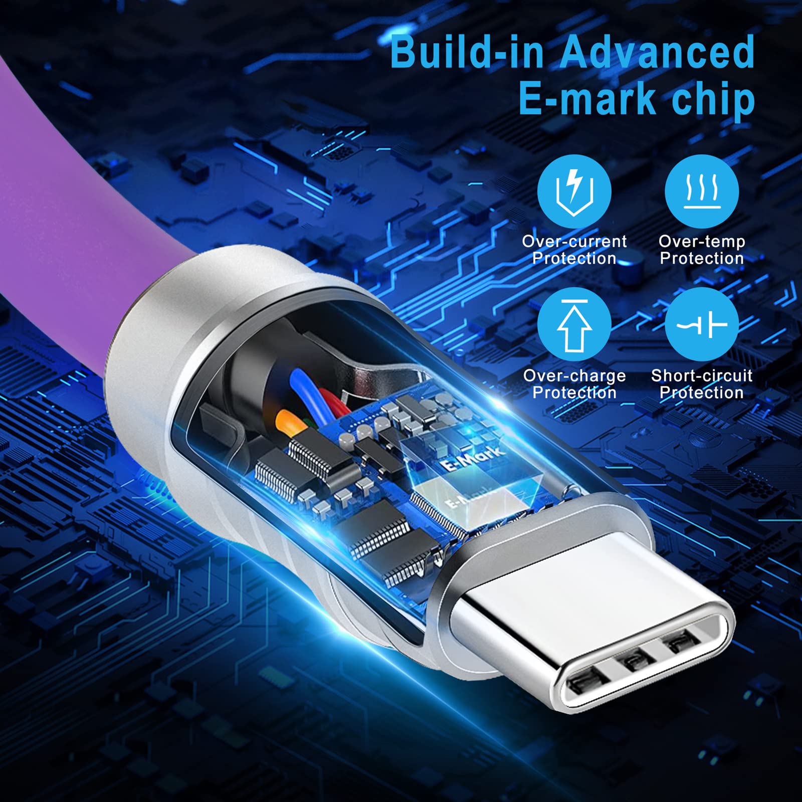 WLGQ Geek Industrial Style Handmade Custom Type C to C PD 100W Skin-Friendly Silicone Material Fast Charging Cable Metal Plug Shell USB-C Laptop Tablet Phone Universal Charging Cable (Blue 3.3Ft)