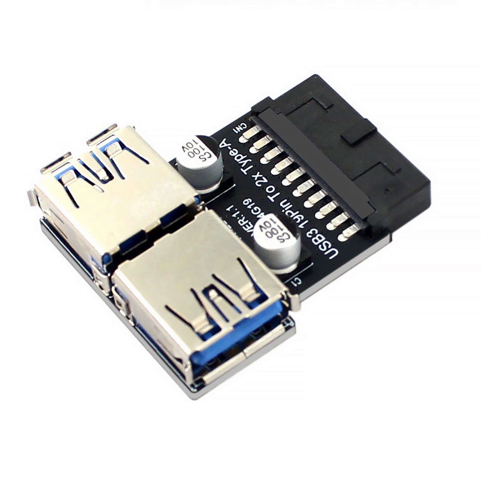 WLGQ USB 3.0 Dual-Port-Adapter – 19/20-PIN auf Dual-USB-3.0-Buchse zur Erweiterung des PC-Motherboards (A) 
